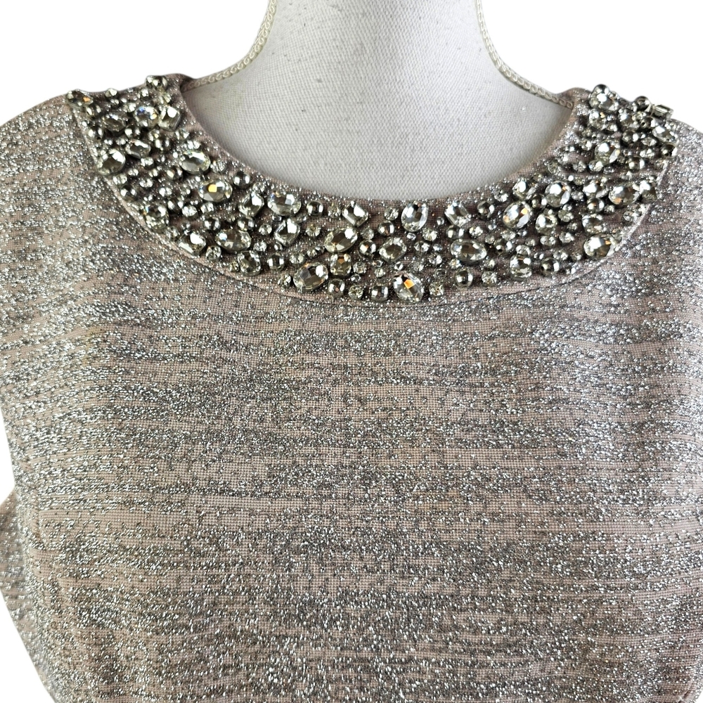Eliza J Silver Metallic Glitter Sleeveless Cocktail Sheath Dress 12 NWOT Summer - Picture 3 of 8